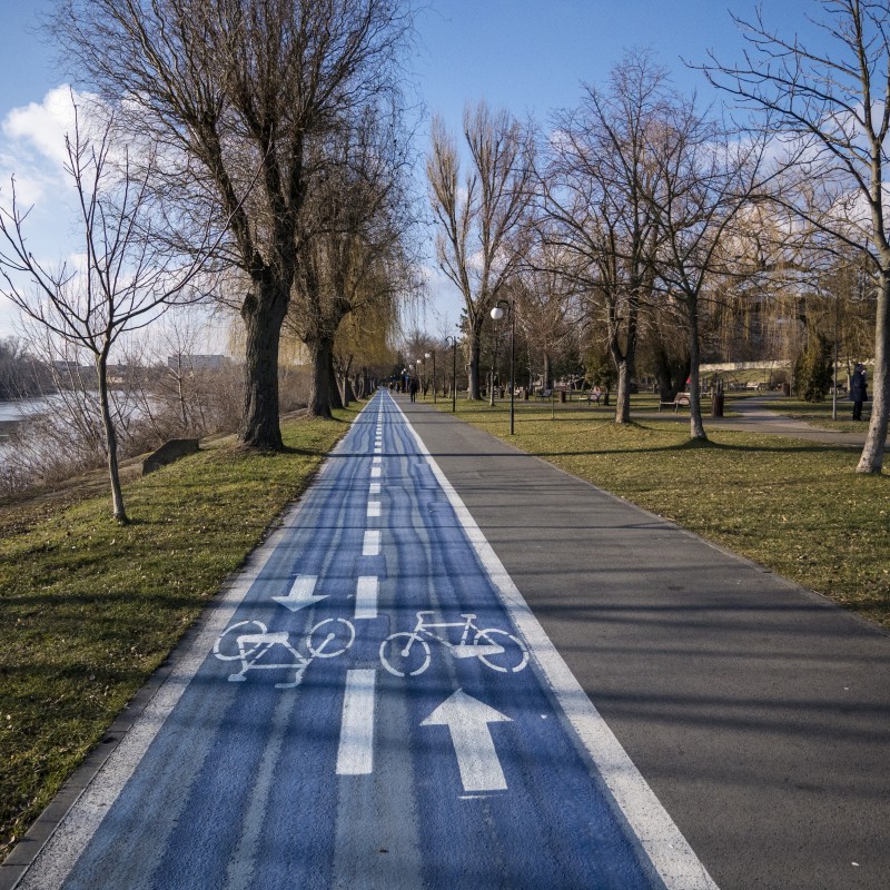 Bike tracks Mures river shore